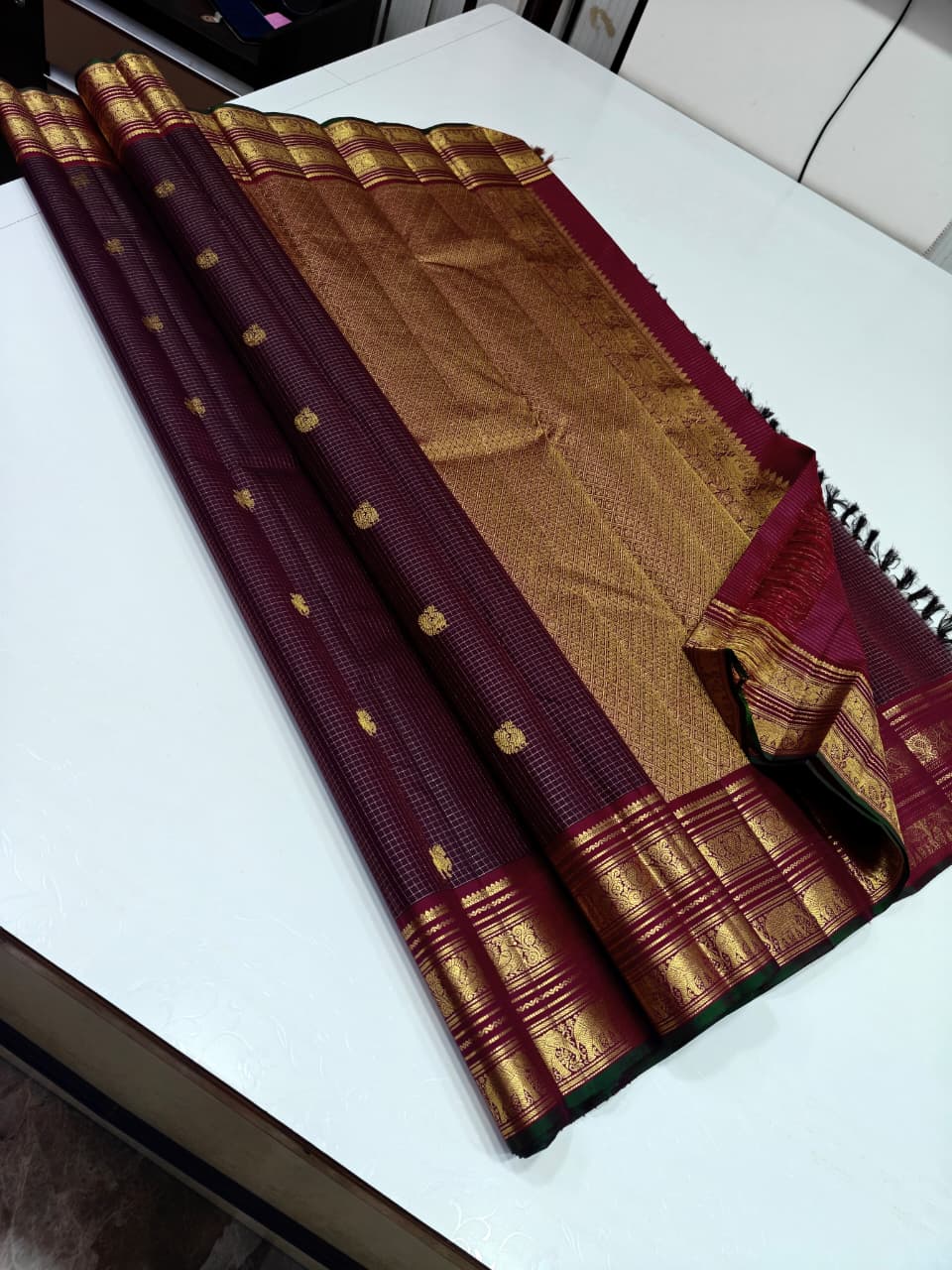 Maroon and Gold Border Classic Kanchipuram Silk Saree